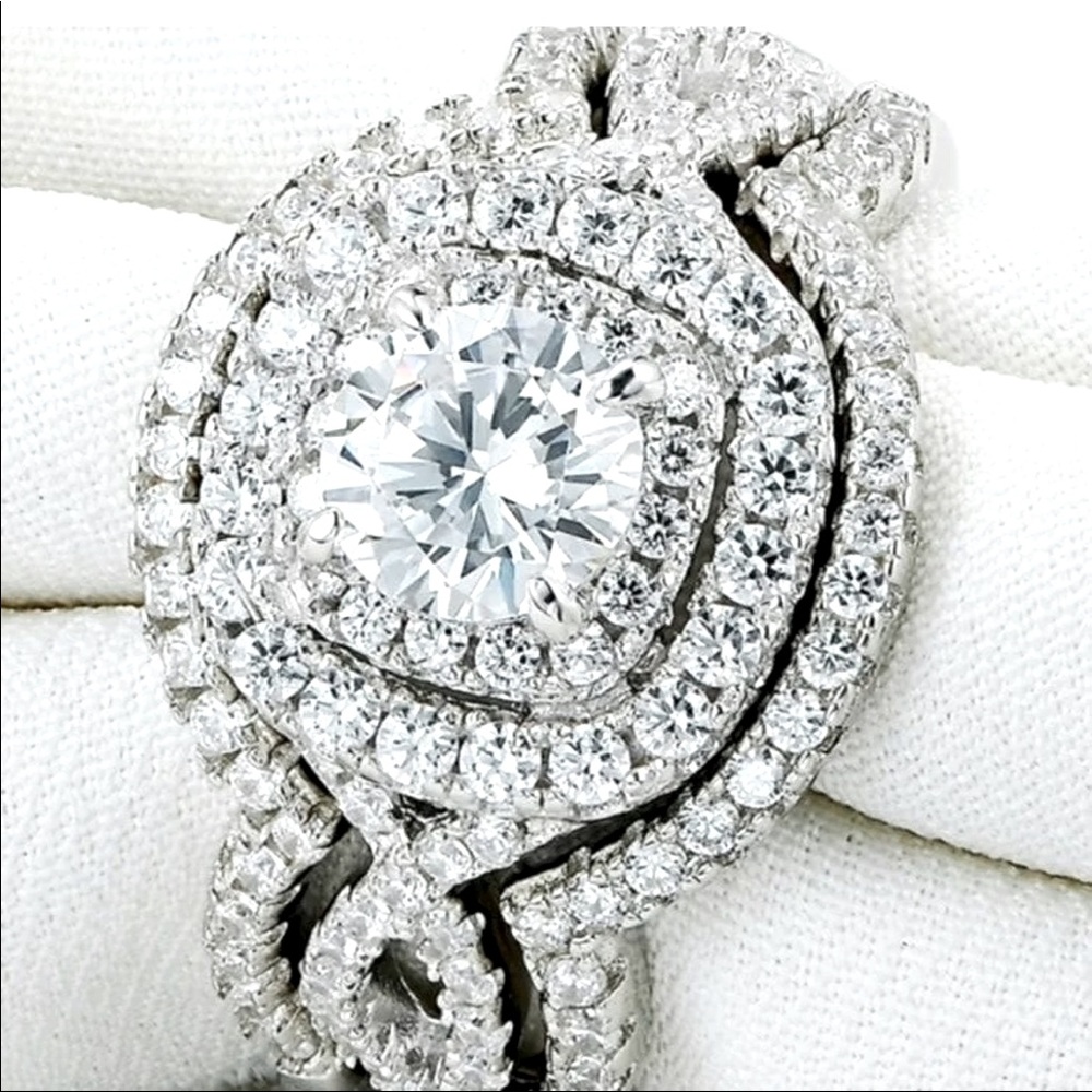 925 AAA CZ silver ring w/accent bands